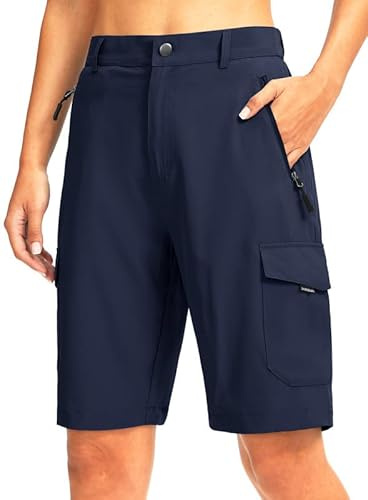 Women's 10 Hiking Golf Long Shorts with 5 Pockets Knee Length Lightweight Quick Dry Cargo Bermuda Shorts for Women(Navy,XL)