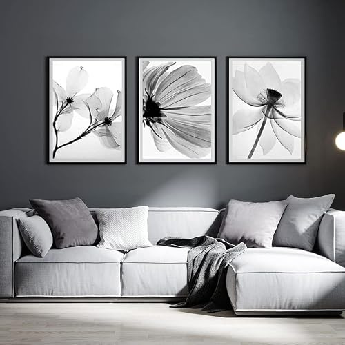 LPFNSF Moderna konstaffischer, Väggdekor Tavlor Sovrum, vardagsrum, korridor, restaurang bakgrund väggdekoration affischset, svart-vit blomma duk tryckt affisch, ramlös (60 x 90 cm x 3)