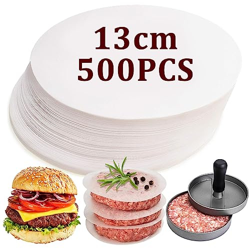 500 Blatt Antihaft Burgerpapier 13cm, Rundes Burger Papier Wachspapier Antihaft-Patty-Papierblätter Trennpapier für Burger Press, Patty Separate und Cheeseburger