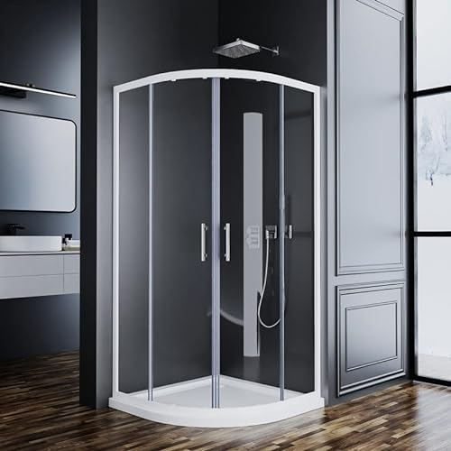 Goezes Doppel Schiebetür Duschkabine 90x90cm Rund Eckeinstieg Schiebetüren Duschabtrennung Runddusche 5mm ESG Glas Weiß Viertelkreis Halbkreis Dusche Höhe 185cm, LINKS & RECHTS MONTIERBAR