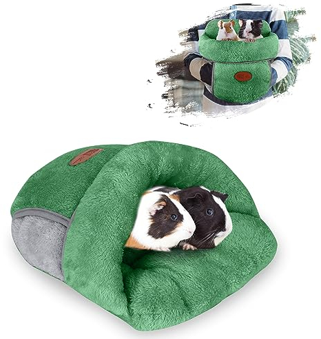 YUEPET Guinea Pig Bed Cuddle Cave Warm Fleece Cozy House Bedding Sleeping Cushion Cage Nest for Small Animal Squirrel Chinchilla Rabbit Hedgehog Cage Accessories Green