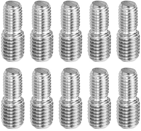 PATIKIL M10x1,5 à M12x1,75 Double Extrémité Fileté Goujon Vis Boulon, 10 Paquet 304 Inox Acier Tige Boulons Filetage Réducteur Adaptateur pour Meubles Matériel 30mm Long