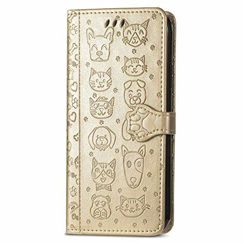 Tivenfezk Nadoli Lustig Karton Prägung Katze Hund Muster Pu Leder Katze Pfote Magnetverschluss Lanyard Standfunktion Karte Halter Brieftasche für iPhone 15 Plus