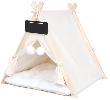 MagiDeal Tipi pour Animaux de Compagnie, nid d'hiver Semi-fermé, Tapis de Repos Lavable, Portable, Maison pour Chien, Chat, Tente, lit avec Coussin pour Chaton, Beige