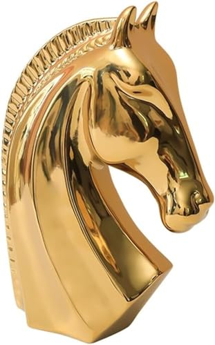 Home Decor Ornamente, Desktop-Dekor-Zubehör, goldene Keramik-Pferdekopf-Modell-Statue, Pferde-Dekor, Skulptur, kreatives Geschenk, moderne Heim- und Bürodekoration (Farbe: groß) ( Color : Large )