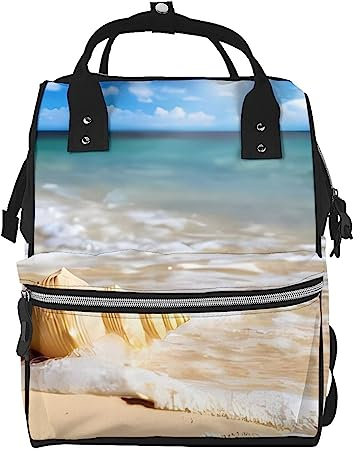 Ocean Seashell Print Wickeltasche Mumie Rucksack Große Kapazität Multifunktions Wasserdichte Windeltasche Für Mama Und Papa, Schwarz , One size