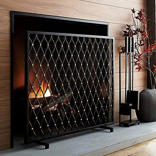 Flacher einteiliger Kaminschutz in Schwarz – babysicherer Feuerschutz-Funkenschutz für Kamin/Öfen/Grills, mit Blumenmuster Present