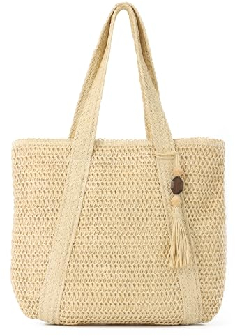 EVEOUT Stroh Umhängetaschen für Damen Sommer Mode gewebte groß Schultertaschen Lässige Strandtasche Shopper