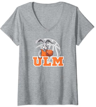 Damen Ulm Basketball Fan Support Schwaben Stadion orange weiss T-Shirt mit V-Ausschnitt