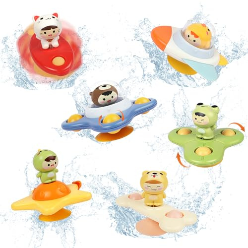 SVIOKODX 6PCS Saugnapf Spinner Spielzeug, Baby Badespielzeug, sensorische Spielzeug für 1-3 Jahre alt Junge Mädchen, Baby Essentials für die Reise, Fidget Spielzeug für Kleinkinder 1-3