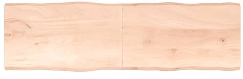 LAPOOH Tischplatte 200x60x4 cm Massivholz Eiche Unbehandelt Baumkante, Arbeitsplatte, Holzplatte, Schreibtischplatte, Waschtischplatte, Küchenarbeitsplatte