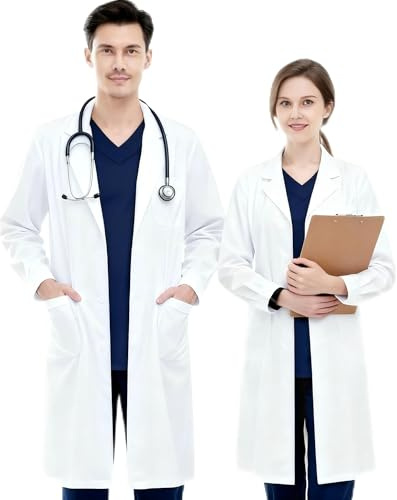 MINGHAM Blouse de laboratoire pour femmes et hommes, Blouse de laboratoire, Vêtement de travail, Vêtement de protection de laboratoire, Vêtement de travail à manches longues, Blanc., S