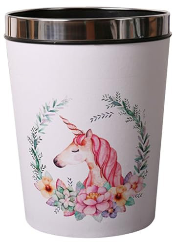 VILLFUL Poubelle Licorne 12l Corbeille à Papier Ronde En Plastique Design Moderne Anneau De Pression Pour Garçon Et Filles Salle De Bain Et Bureau
