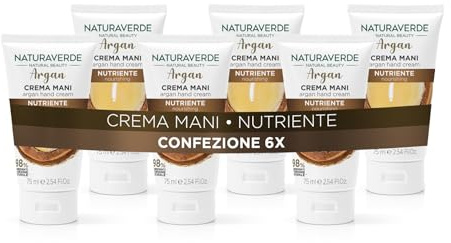 Naturaverde | Natural Beauty Arganolja näringsrik handkräm för torra händer och screpolate, ingredienser av naturligt ursprung, 6 x 75 ml