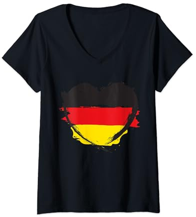 Damen Deutschland shirt Herz Design Fanartikel Deutschland EM 2020 T-Shirt mit V-Ausschnitt