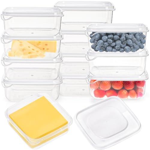 ZEAYEA 12 Pack Sliced Cheese Container for Fridge, Cheese Storage Box with Airtight Lid, Stackable Plastic Freezer Preservation Storage Container for Fresh, BPA Free, Dishwasher Safe