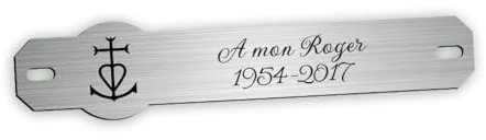 Inter de Plaque funéraire gravé Personnalisable, Motif Croix de Camargue, Taille : 14x3 cm, Couleur Alu Brossé