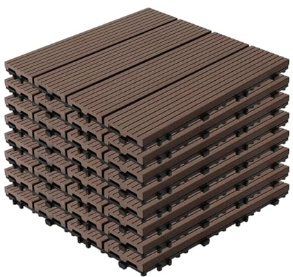 YOEVU - Set de 11 Baldosas de Exterior de Madera Composite WPC, 1m², Baldosas de Terraza, Patio y Jardín, Antideslizantes, Resistentes al Agua, 30x30cm, Marrón Café