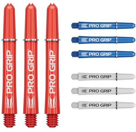 Target Darts PRO Grip Shafts Set med 9 | 3 färger, blå/vit/röd, mellanliggande, 40,5 mm | dartstjälkar, professionella darttillbehör, 2BA träd-multipack med ringar