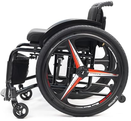 Leichter faltbarer Rollstuhl mit Aluminiumrahmen,Selbstfahrender Sportrollstuhl,Multifunktionaler manueller Rollstuhl,Premium Transportrollstuhl,Belastbarkeit 100 Kg(Seat width 42cm/16.5in,Black)
