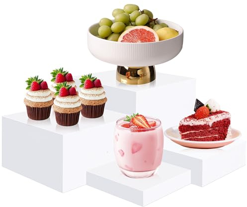 YFNVH 4 alzate in acrilico, alzate per buffet, dessert, cibo, bevande, gioielli, scatole in acrilico bianco, per buffet, matrimoni, eventi, feste di compleanno (5, 6, 7, 8 cm)