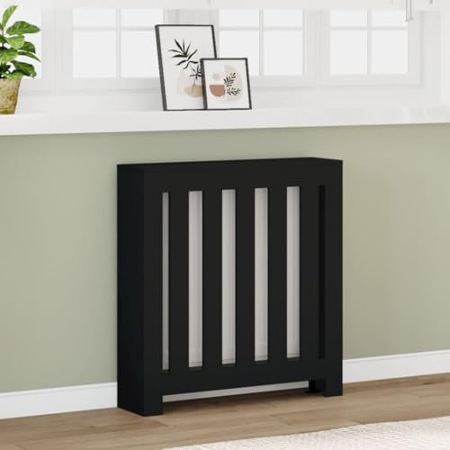 qohoio Radiator Cover Black 78x20x82 cm Engineered Wood-Radiator Cover Modern MDF Vertical Slats Wood Decorative Cabinet for Living Room Bedroom Hallway,Large
