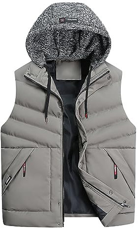 KONG JIMFAN Herren Winterjacke Sale Steppweste Herren Leichte Bequem Weste Herren mit Kapuze Winterjacke Outdoor Jacke Übergangswesten Für Männer Taschen Ärmellos Jacke Daunenjacken(Khaki,L)