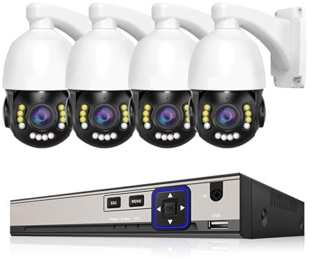 DIGNIFE Kit Sistema NVR, di telecamere bidirezionali 8CH 4K 8MP Poe NVR Kit Zoom 38X PTZ Colore NightVision Telecamera IP Video sorveglianza Set IPC(None,4 Cameras)