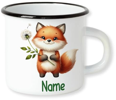 GRAZDesign Emaille Kinderbecher mit Namen personalisiert für Kinder Mädchen und Jungen Fuchs 250ml