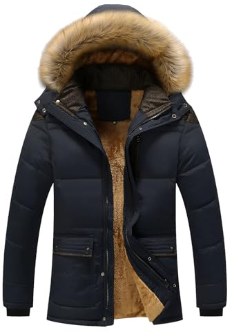 amropi Abrigo para Hombre Parka Forro Polar Chaqueta con Capucha Invierno Cálida Cazadora Marina, L