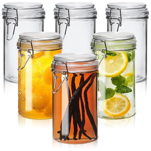 ComSaf 16oz Pint Jars with Airtight Lids (Set of 6), Cylindrical Glass Canisters for Sourdough Starter, Overnight Oats, & Pantry Organization, 500ml Hermetic Jars for Fermenting, Coffee & Spices