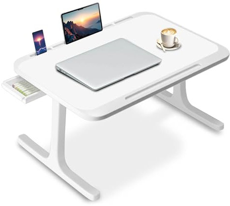 Mesa de Cama para portátil – Bandeja de Desayuno para sofá y Cama, Ideal para Leer, Escribir, Comer o Trabajar en casa u Oficina (White)