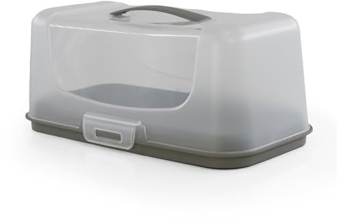 GEEZY Rectangular Cake Carrier with Handle - Airtight Cake Storage Container with Lid and Secure Locking Clips - BPA Free Plastic Box for Loafs, Cupcakes, Baguettes - Great for Baking Enthusiasts