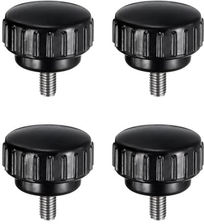 sourcing map 4pcs Knurled Clamping Knobs M5 x 10mm Metric 304 Stainless Steel Male Thread Thumb Screw on Type 25mm Plastic Round Head Threaded Hand Bolt Stud Knobs Black