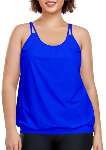 Ocean Blues Damen Tankini Oberteil ohne Bügel Übergröße mit Verstellbaren Trägern und Blouson Lockere Passform Badebekleidung, Marineblau, Größe XXL