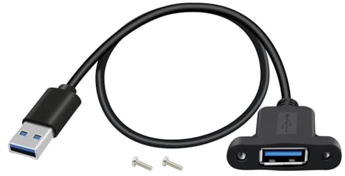 HuaLiSiJi USB 3.0 Panel Mount Kabel USB A Stecker auf Buchse 5Gpbs USB 3.0 Verlängerung für Tastatur, Drucker, Festplatte (Schwarz, 1.5 m)