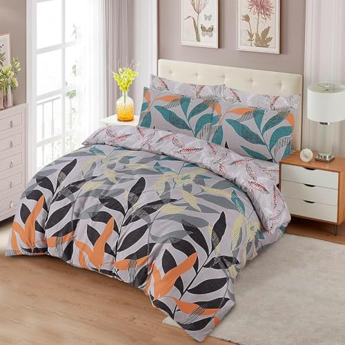 Wear & Snug 4 Piece King Bedding Set Premium Brushed Microfiber Printed Complete Bedding Set Ultra Soft Hypoallergenic Reversible Duvet Cover With Fitted Sheet & Pillowcases (Black Leaf)