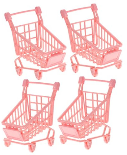 ifundom 4pcs Simulation Push Shopping Cart Mini Shopping Cart Model Makeup Sponge Holder Sponge Drying Rack for Blender Drying Holder for Toys Display and Makeup Organization