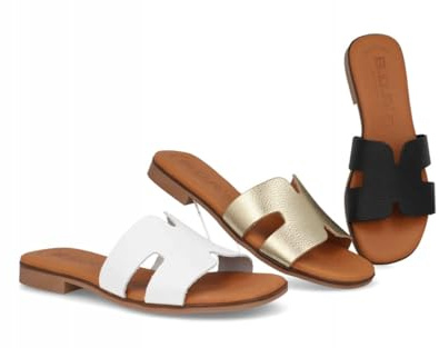 Genérico 3053b platt lädersandal, komfortfotbädd, halkfri sula, 2 cm klack, träsko, Beige, 39 EU