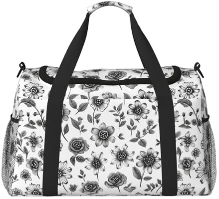 Seesack mit Meeresblumen, mit Reißverschlüssen und Griffen, große, faltbare Reisetasche für Familienurlaub, Schwarz , Einheitsgröße