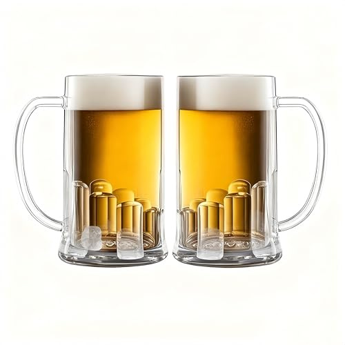 Komost 27oz Beer Mugs with Handle Set of 2, Reusable Plastic Beer Stein Drinking Cups for Party, Bar, Home, Hotel, Perfect for Whiskey, Juice, Cocktail Beverages
