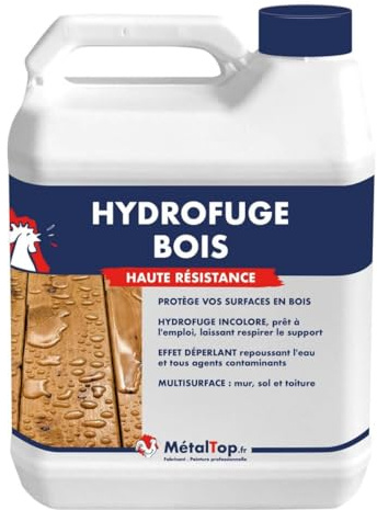 Métaltop - Hydrofuge Bois - 1 L - Protection imperméable pour terrasse, bardage et mobilier en bois.