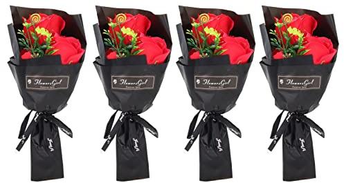 RepiceFinem 4 PCS Bouquet de fleurs de savon rose romantique exquise idéal pour la décoration de bureau de la Saint-Valentin et divers x de vacances d'une taille d'environ 22 5 x