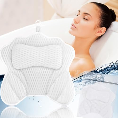 WUSUPU Badewannenkissen–Badekissen als Nacken & Nackenkissen Badewanne mit 4D-Air-Mesh-Technologie und Saugnäpfen,ideal für Home Spa–Unterstützt Kopf,Schultern und Rücken in der Badewanne Badkissen