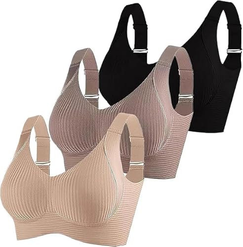 Floralshe Brasier, Brasier Floralshe, Women's Solid Color Four-Row Adjustable Wire-Free Bra (Mix A*3,M)