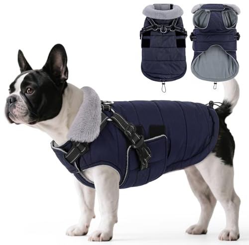 ASENKU Manteau Imperméable pour Chien d'hiver, Manteau pour Petit Chien avec Harnais Veste de Pluie Réfléchissante Coupe-Vent et Chaude pour Chiens pour l'hiver pour Petits, Moyens et Grands Chiens S