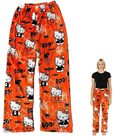 Cartoon Pyjama,Pyjama Hose,Schlafanzughose Damen Lang,Flanell Pyjama Hose Damen,Schlafhose Weich,Halloween Schlafanzug,Halloween Schlafanzug Damen,Anime Cartoon Casual Herbst-Winter(L)