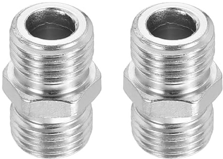 PATIKIL 1/4 to 1/4 Air Brush Hose Adapter, 2PCS BSP Male to BSP Male Fitting Conversion Adapter Nipple Metal Connector for Air Compressors