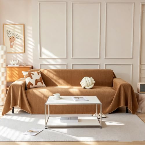 TAOTAOGO Funda para sofá de 3 y 4 plazas, funda de sofá esquinero de felpilla, lavable, en forma de L, protector de muebles para mascotas para todas las estaciones B de espiga B, naranja, 230 x 340 cm