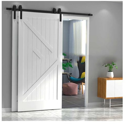 7ft Double Barn Door Hardware Kit - Sliding Overlapping Tracks for Easy Open/Close - Ideal for Stables & Home Use (Doors Not Included)